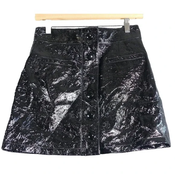 7 For All Mankind Small Skirt 100% Genuine Leather Womens Black A-line $495 NWT Women